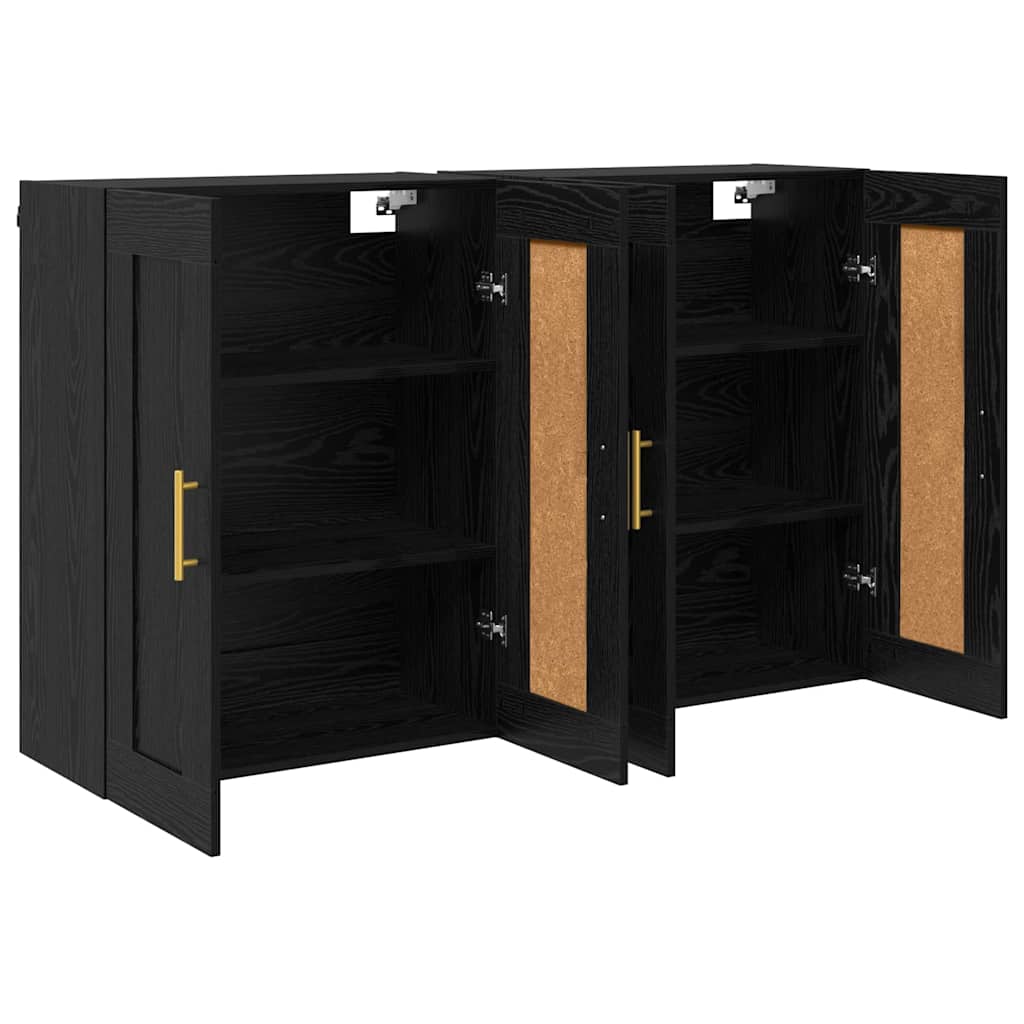 Wandmontierter Schrank 2 pcs Schwarz Eichen-Optik Holzwerkstoff