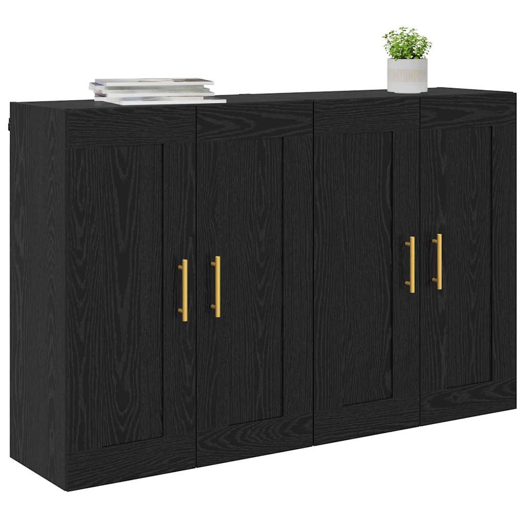Wandmontierter Schrank 2 pcs Schwarz Eichen-Optik Holzwerkstoff