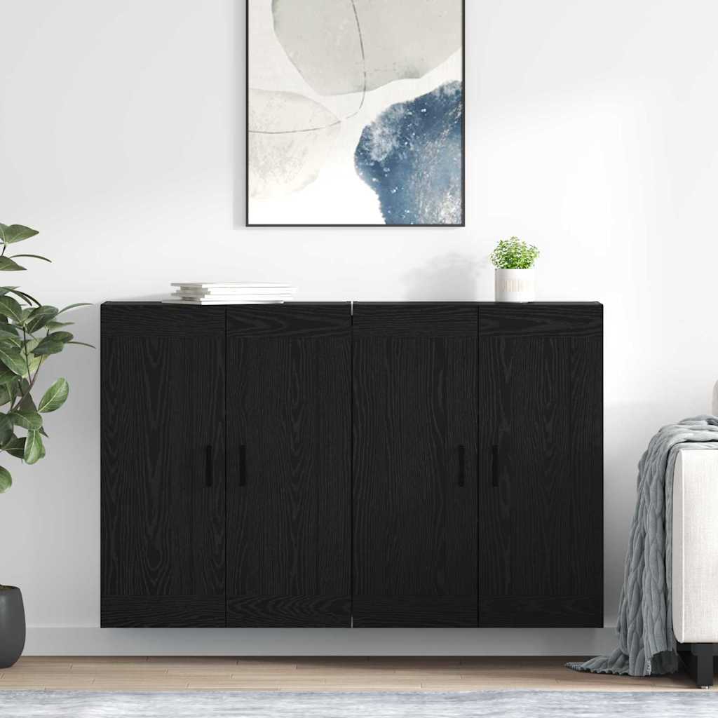Wandmontierter Schrank 2 pcs Schwarz Eichen-Optik Holzwerkstoff