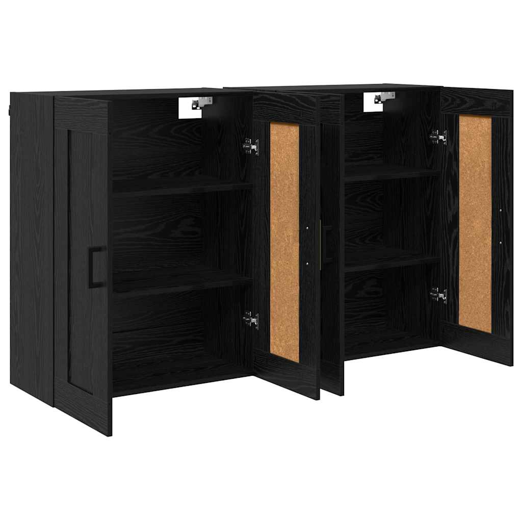 Wandmontierter Schrank 2 pcs Schwarz Eichen-Optik Holzwerkstoff