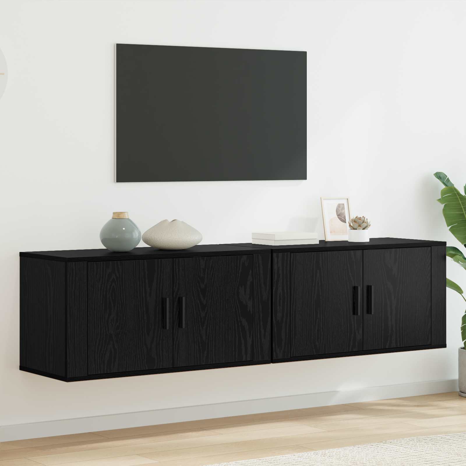 Wand-TV-Schrank Set 2 pcs Schwarz Eichen-Optik Holzwerkstoff