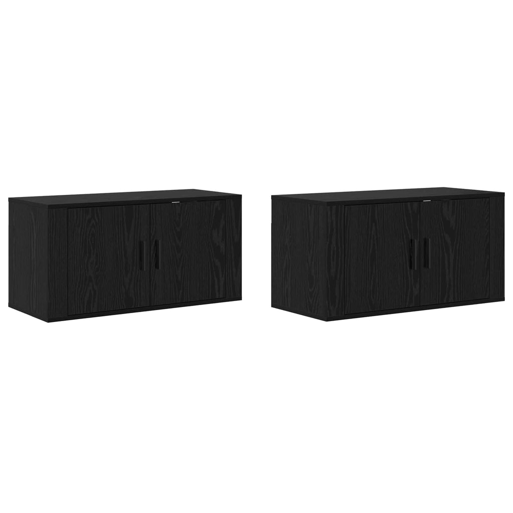 Wand-TV-Schrank Set 2 pcs Schwarz Eichen-Optik Holzwerkstoff