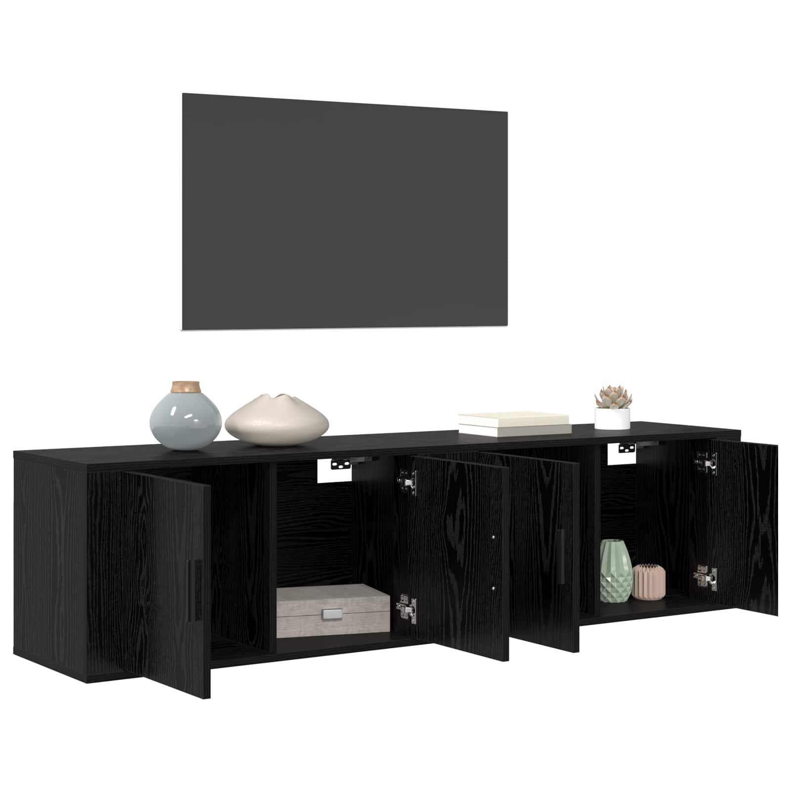 Wand-TV-Schrank Set 2 pcs Schwarz Eichen-Optik Holzwerkstoff