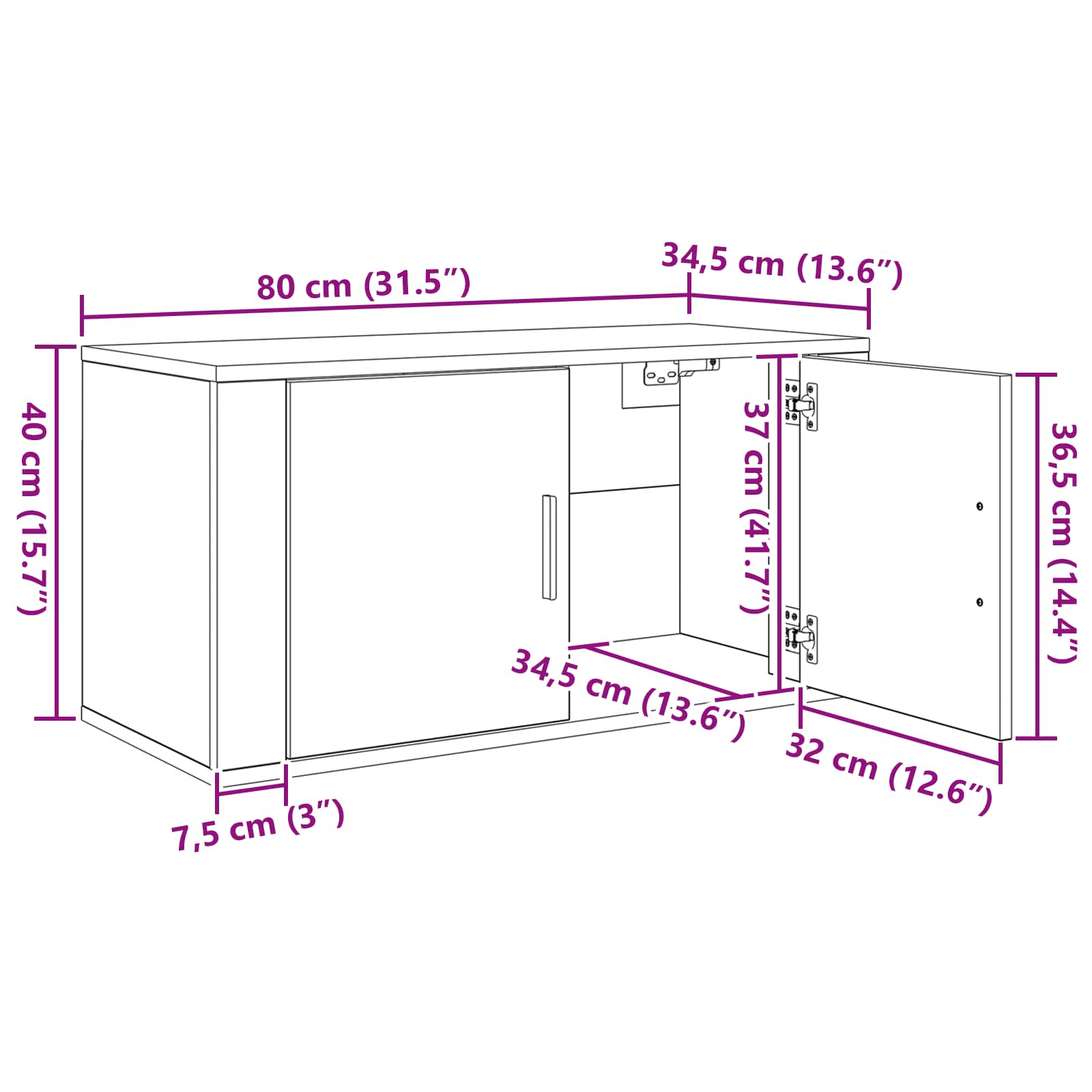 Wand-TV-Schrank Set 2 pcs Schwarz Eichen-Optik Holzwerkstoff