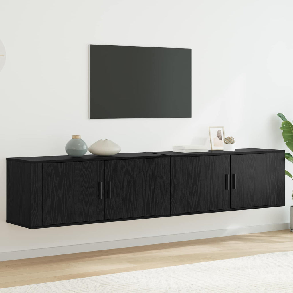 Wand-TV-Schrank Set 2 pcs Schwarz Eichen-Optik Holzwerkstoff