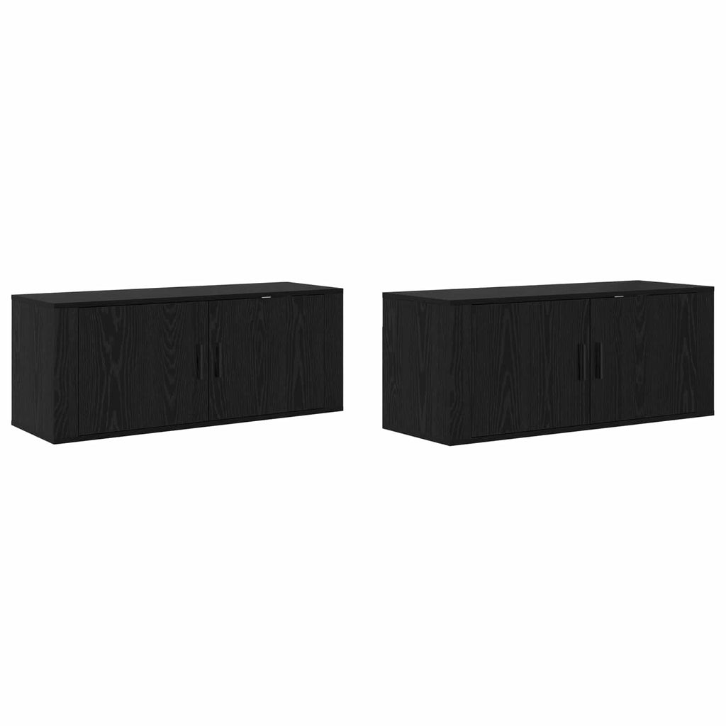 Wand-TV-Schrank Set 2 pcs Schwarz Eichen-Optik Holzwerkstoff