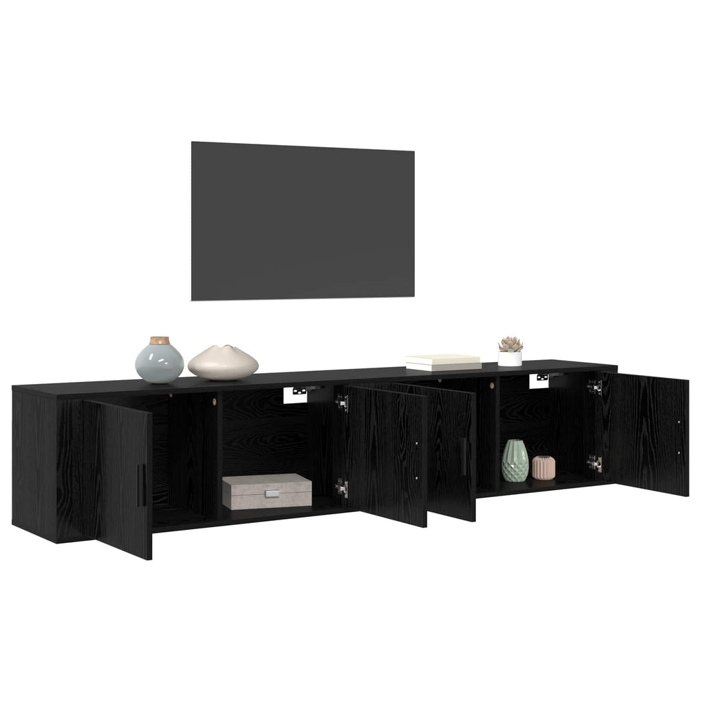 Wand-TV-Schrank Set 2 pcs Schwarz Eichen-Optik Holzwerkstoff