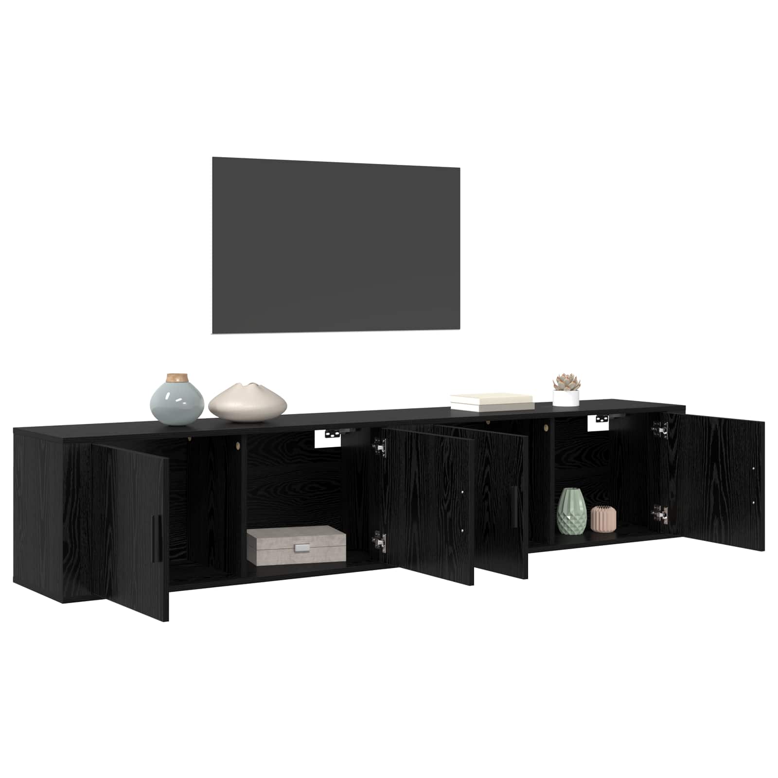 Wand-TV-Schrank Set 2 pcs Schwarz Eichen-Optik Holzwerkstoff