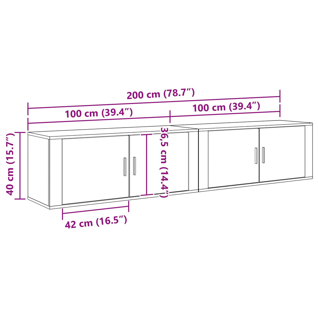 Wand-TV-Schrank Set 2 pcs Schwarz Eichen-Optik Holzwerkstoff