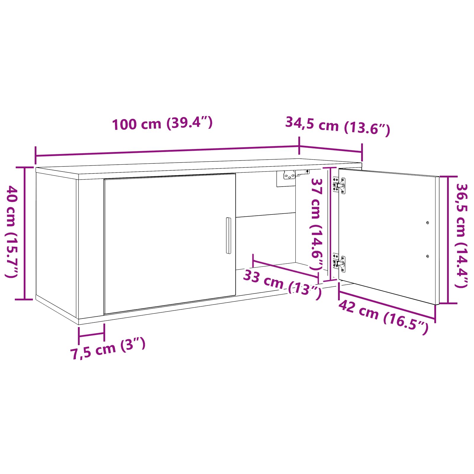 Wand-TV-Schrank Set 2 pcs Schwarz Eichen-Optik Holzwerkstoff