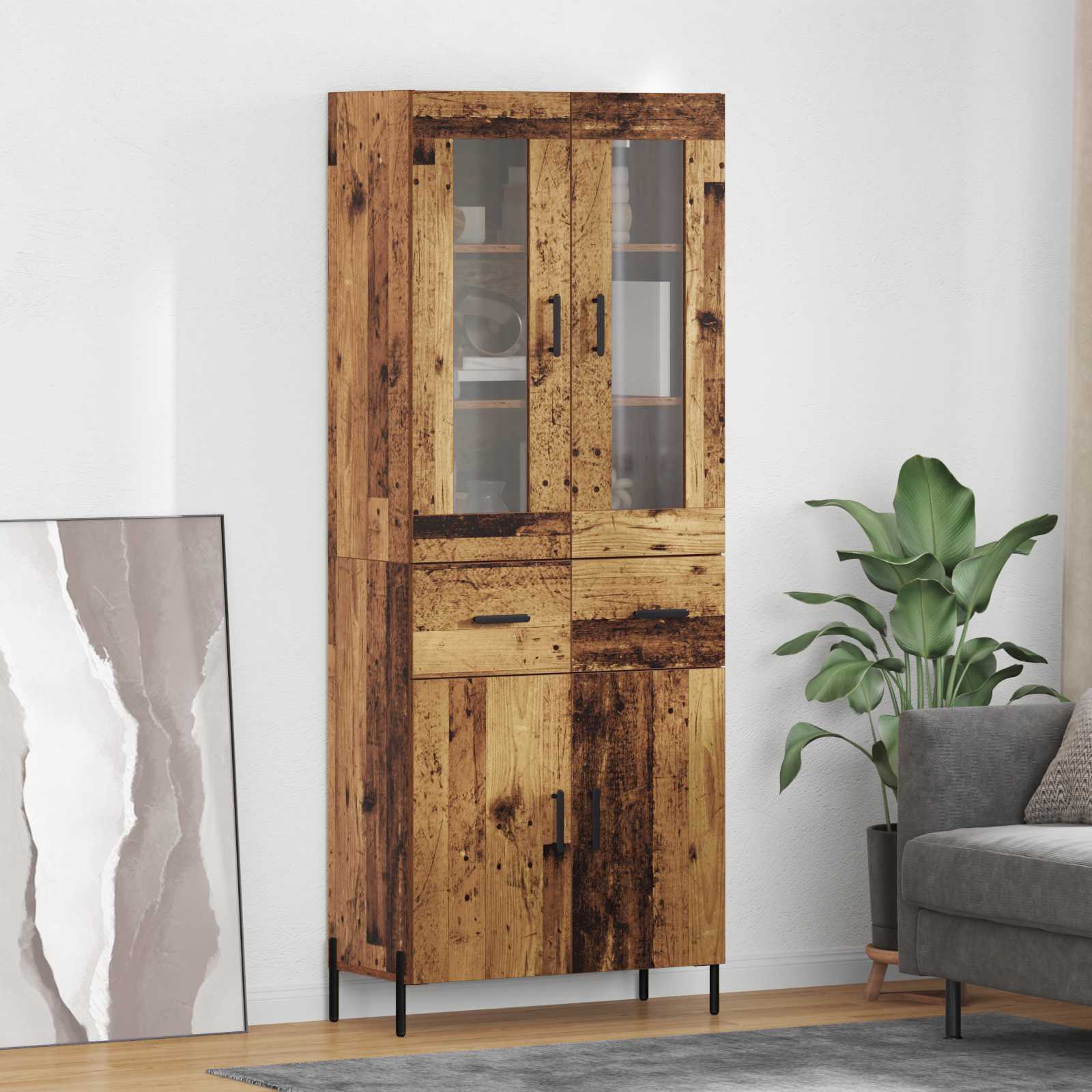 Highboard Wandmontiert Altholz 69,5 x 34 x 180 cm Holzwerkstoff