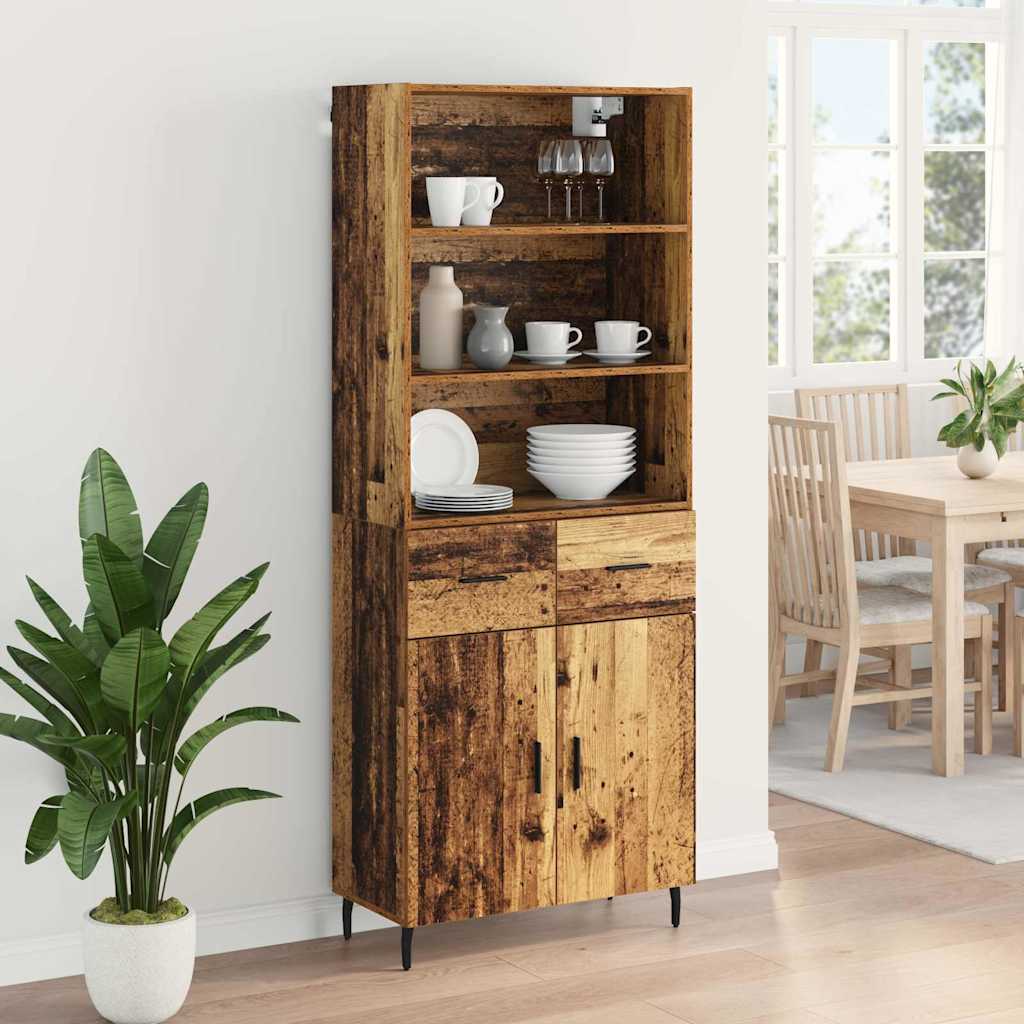 Highboard Altholz 69,5 x 34 x 180 cm Engineered Wood und Glas
