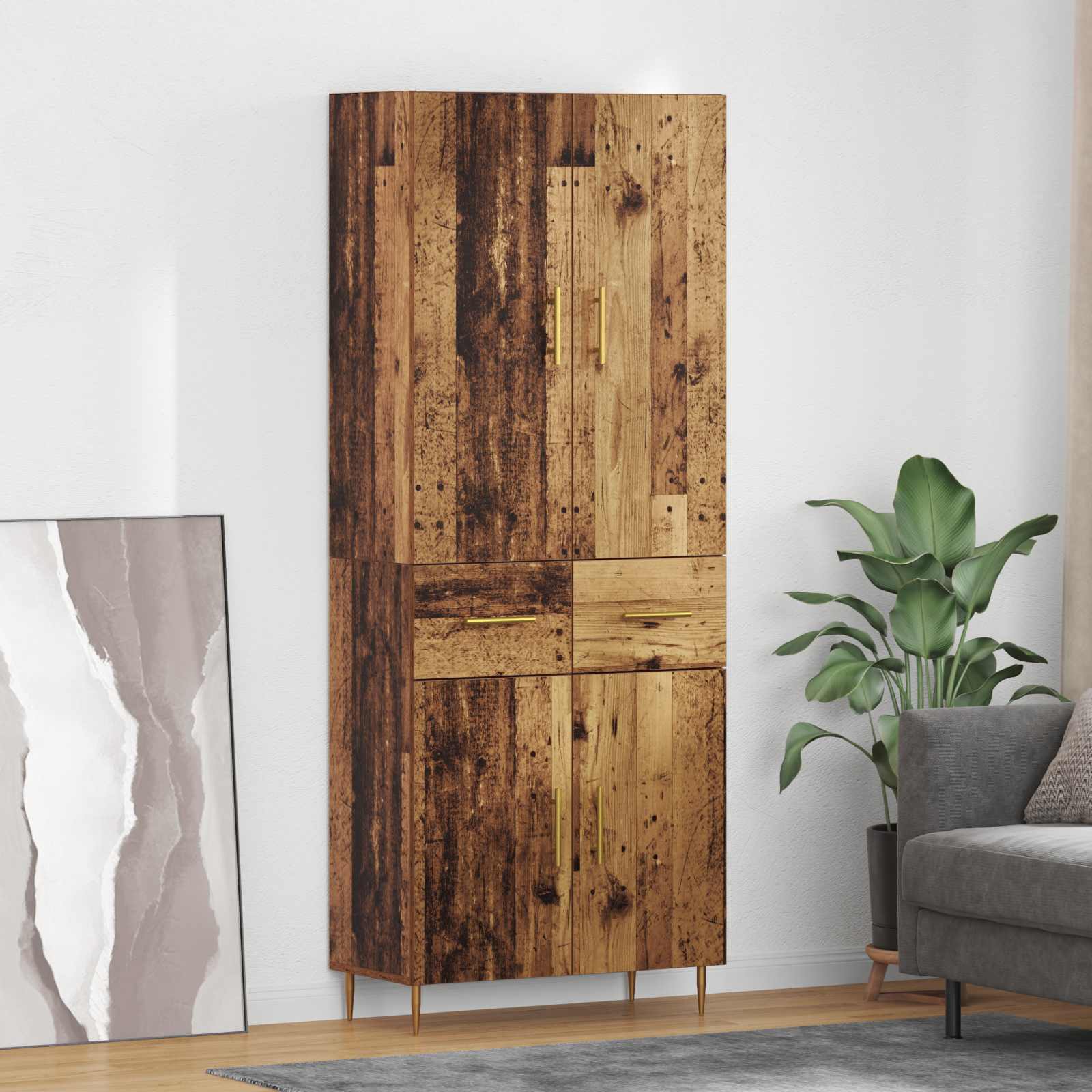 Highboard Wandmontiert Altholz 69,5 x 34 x 180 cm Holzwerkstoff