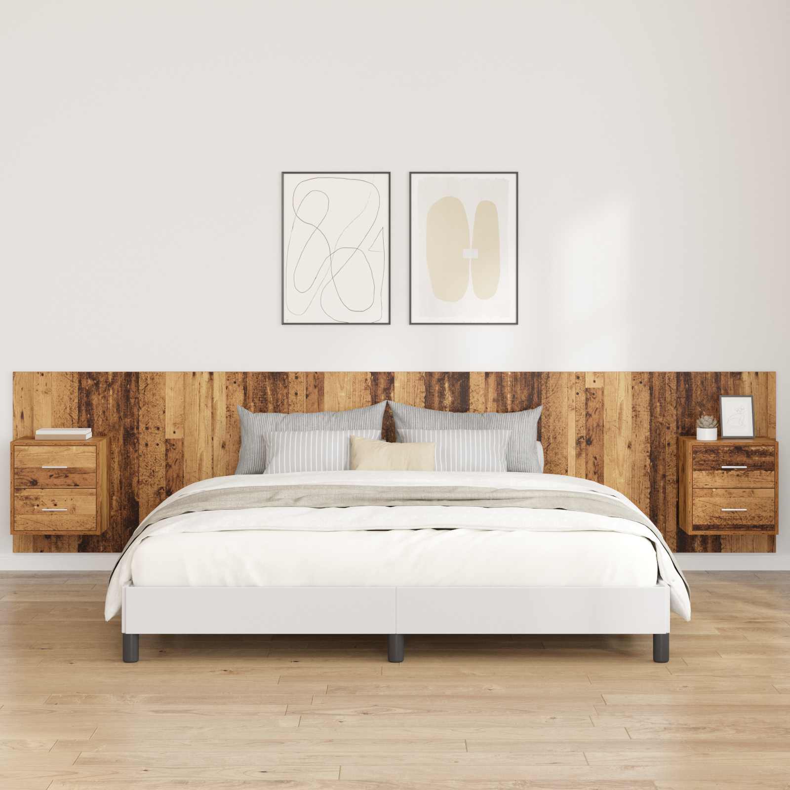 Kopfteil mit Schrank mit Schubladen 3 pcs Altholz Holzwerkstoff