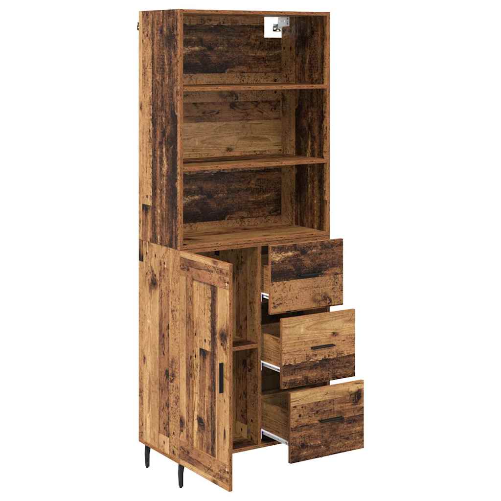 Highboard Altholz 69,5 x 34 x 180 cm Engineered Wood und Glas