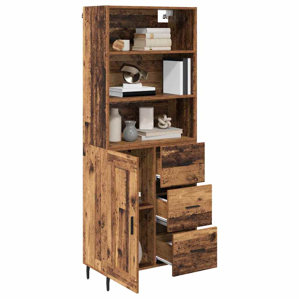 Highboard Altholz 69,5 x 34 x 180 cm Engineered Wood und Glas