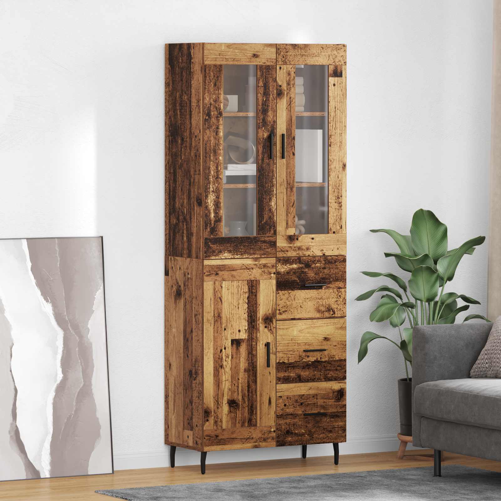 Highboard mit Schubladen 2 pcs Altholz Holzwerkstoff