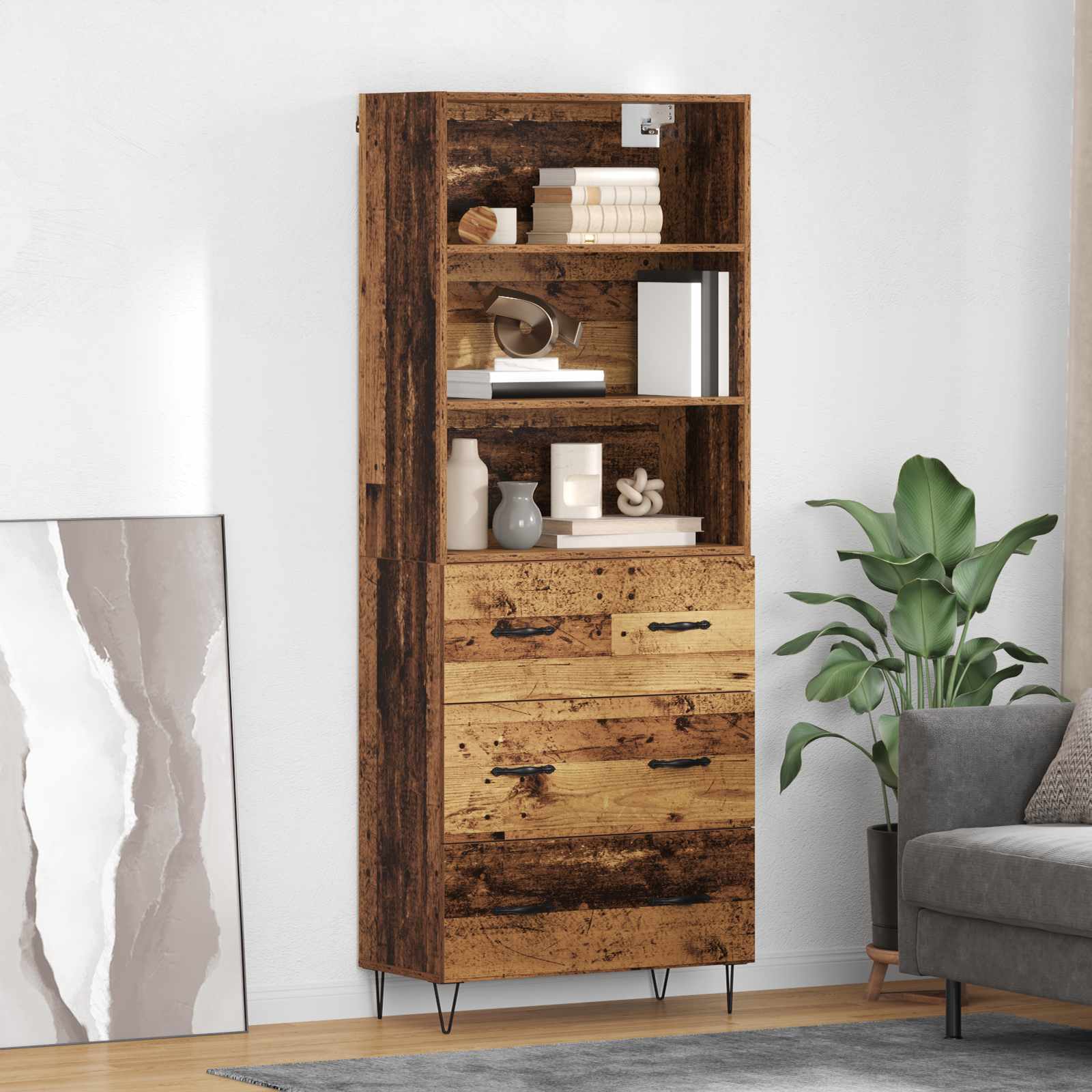 Highboard mit Schubladen 2 pcs Altholz Holzwerkstoff