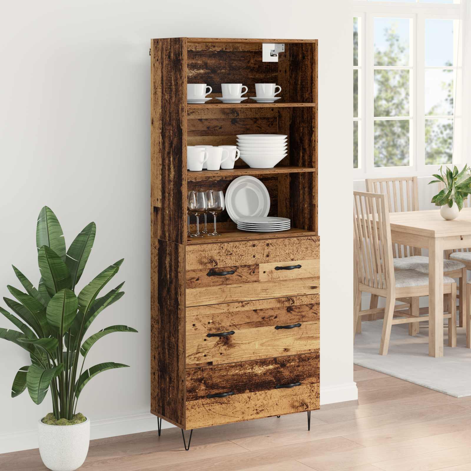 Highboard mit Schubladen 2 pcs Altholz Holzwerkstoff