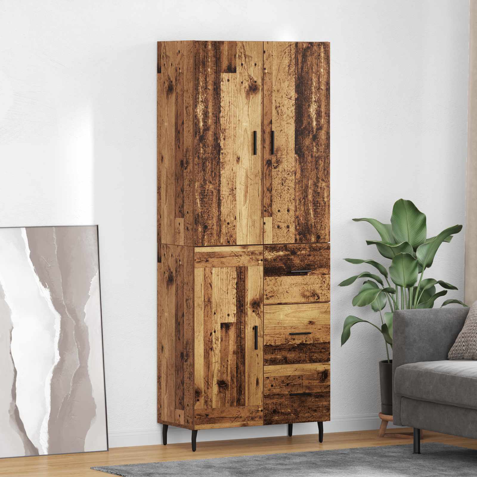 Highboard mit Schubladen 2 pcs Altholz Engineered Wood und Glas