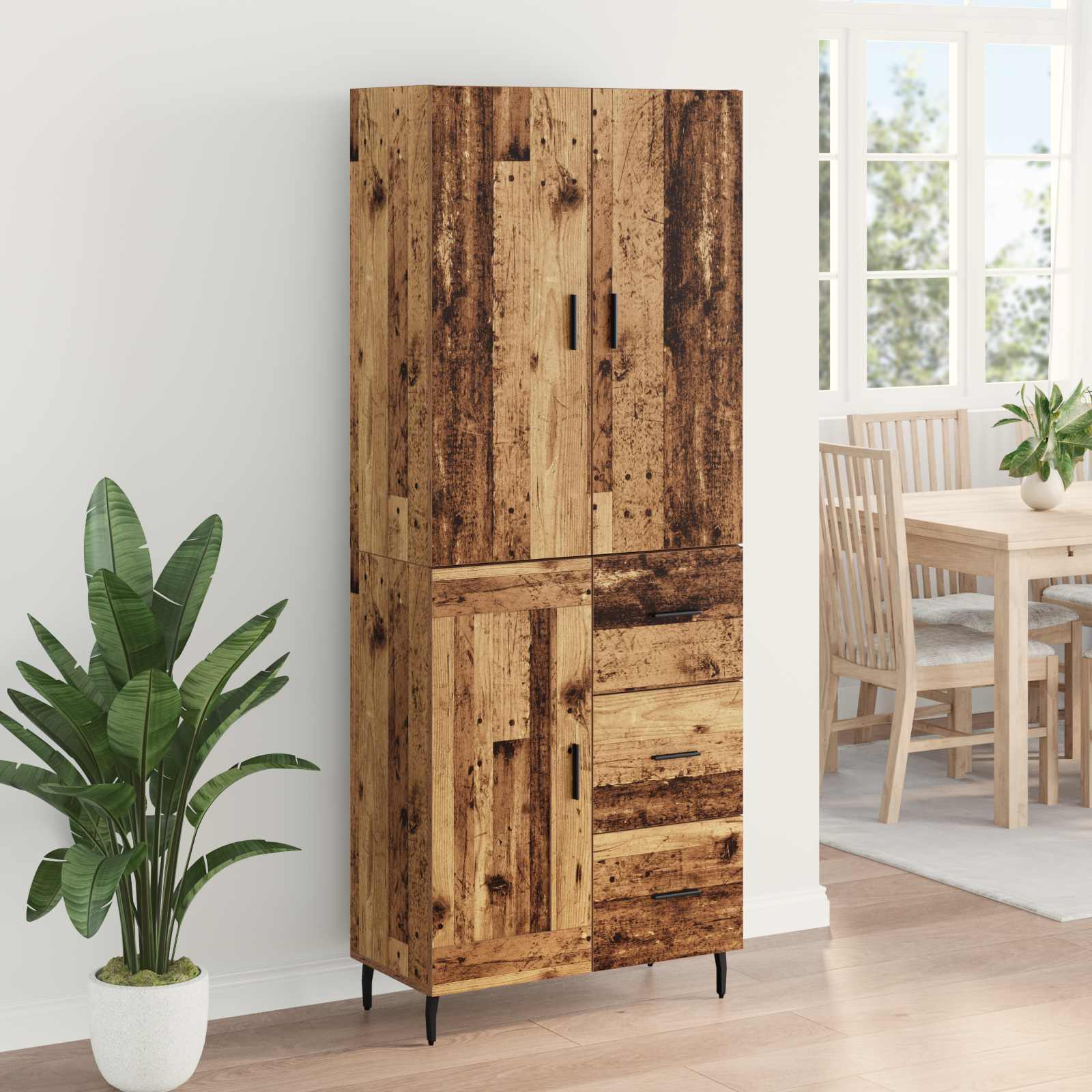 Highboard mit Schubladen 2 pcs Altholz Engineered Wood und Glas