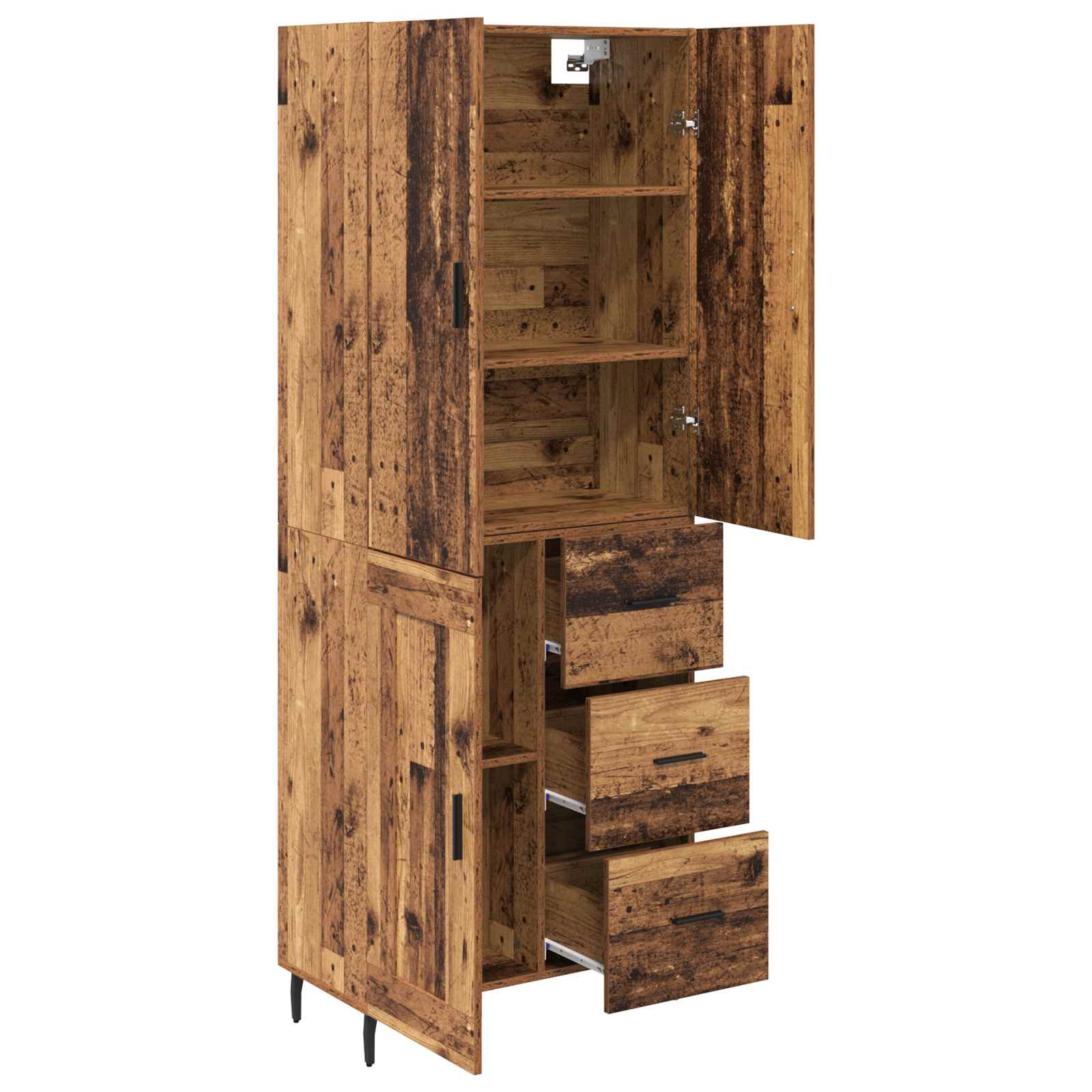 Highboard mit Schubladen 2 pcs Altholz Engineered Wood und Glas
