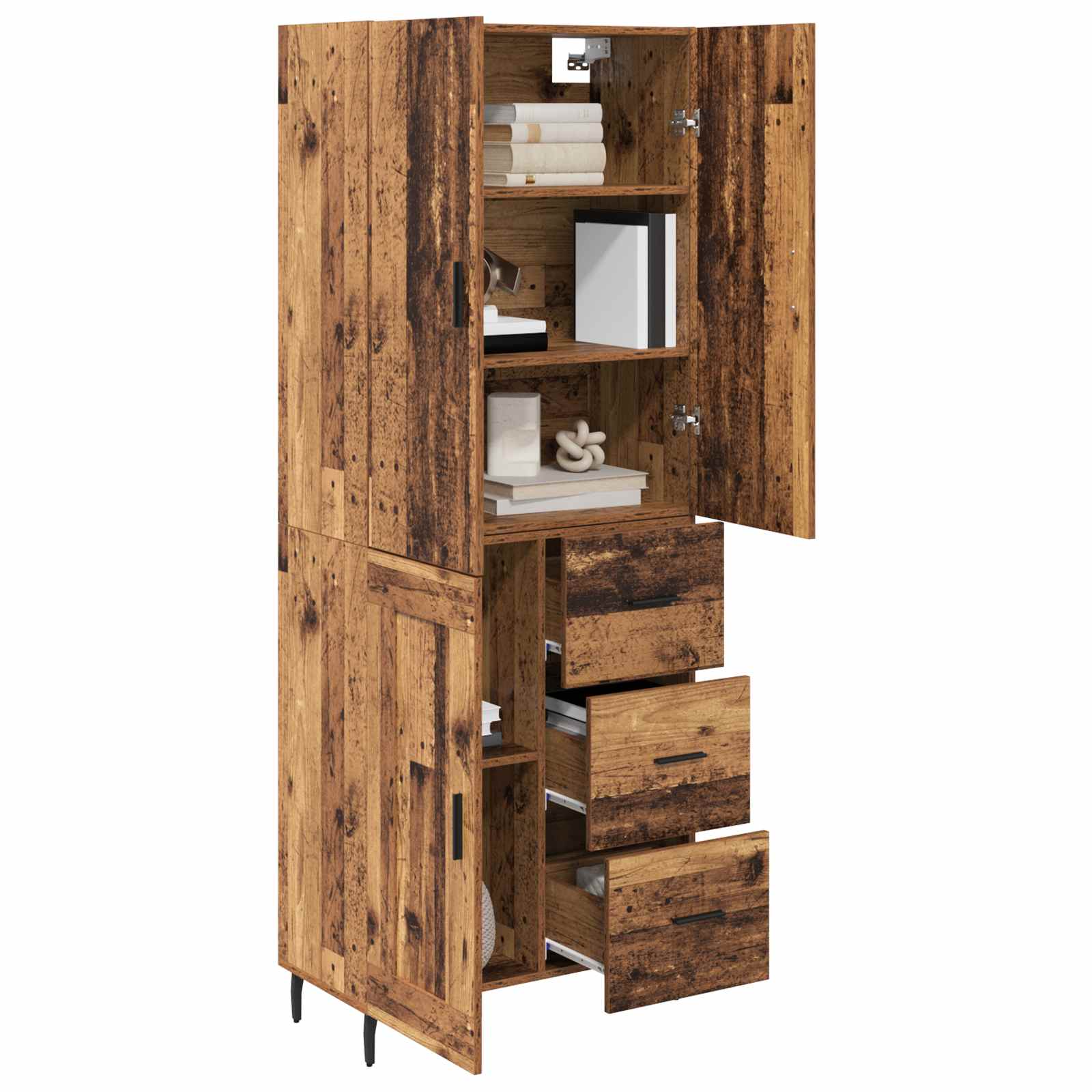 Highboard mit Schubladen 2 pcs Altholz Engineered Wood und Glas
