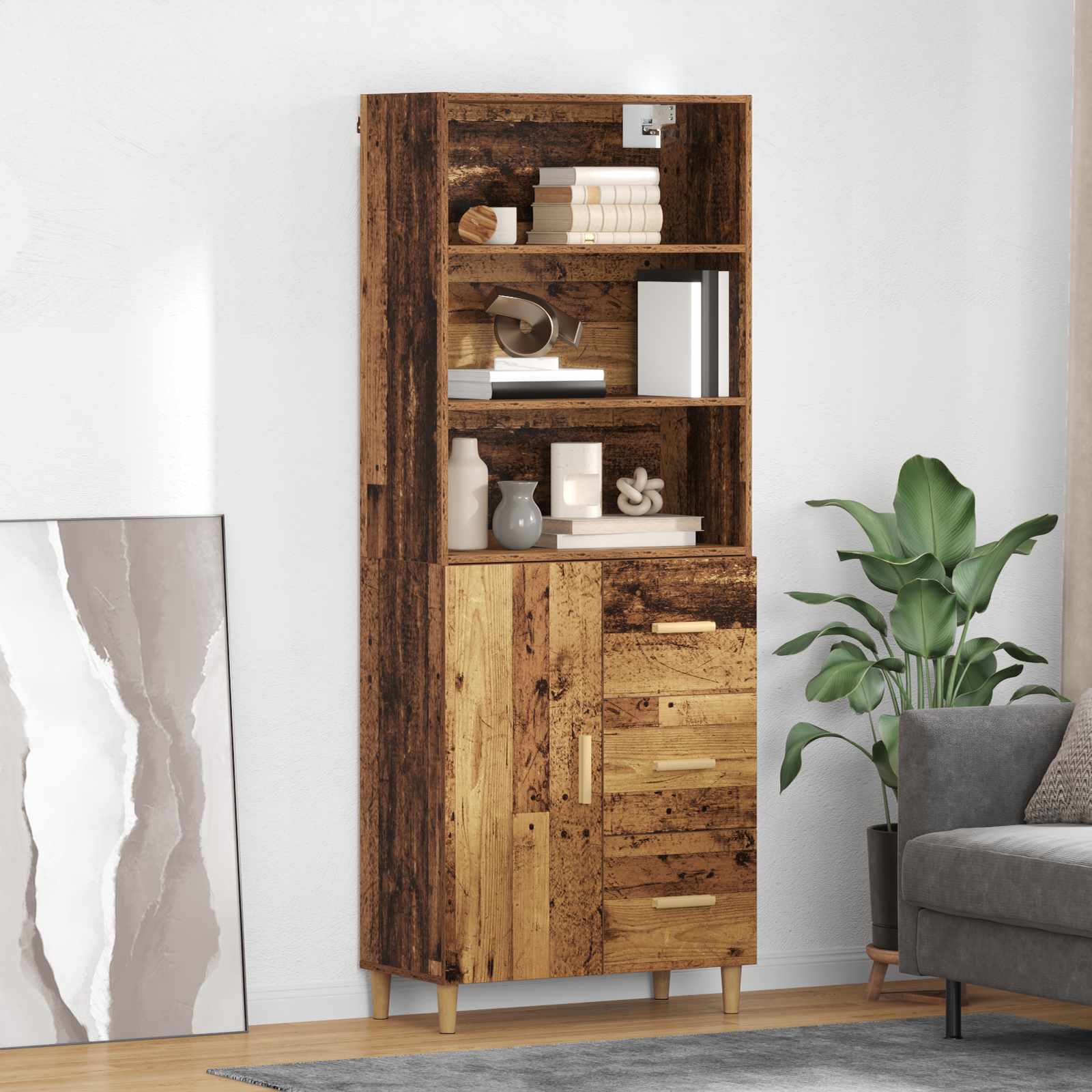 Highboard Altholz 69,5 x 32,5 x 180 cm Holzwerkstoff