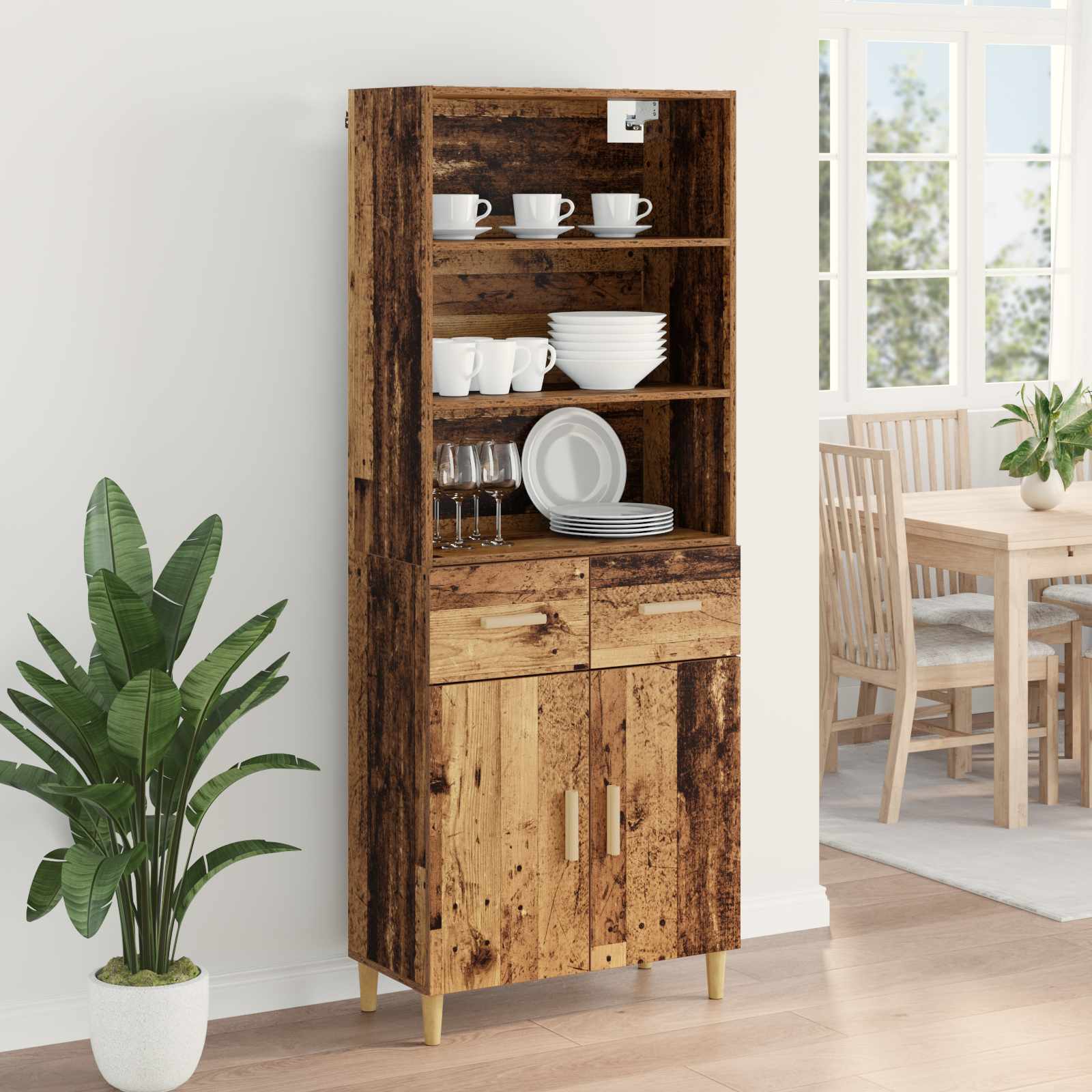 Highboard Altholz 69,5 x 32,5 x 180 cm Holzwerkstoff