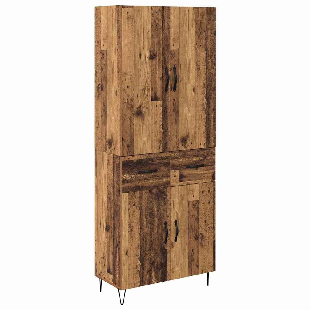Highboard mit Schubladen 2 pcs Altholz Ingenieurholz und Glas