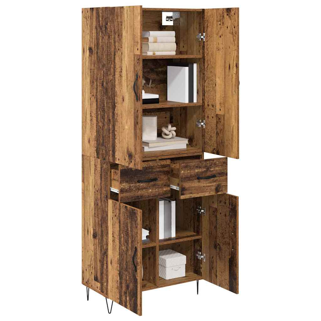Highboard mit Schubladen 2 pcs Altholz Ingenieurholz und Glas