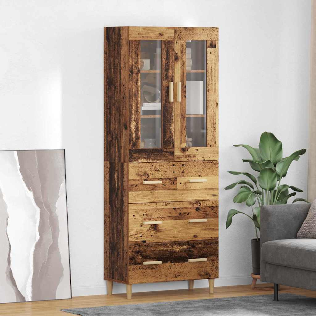 Highboard Altholz 69,5 x 34 x 180 cm Engineered Wood und Glas