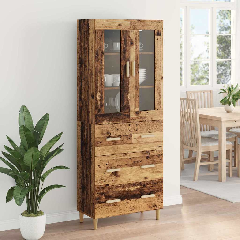 Highboard Altholz 69,5 x 34 x 180 cm Engineered Wood und Glas