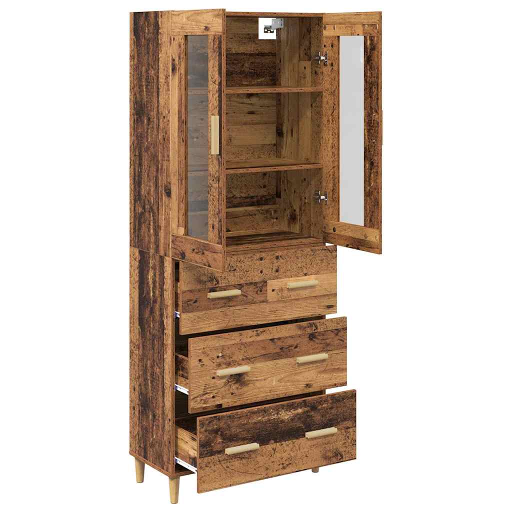 Highboard Altholz 69,5 x 34 x 180 cm Engineered Wood und Glas