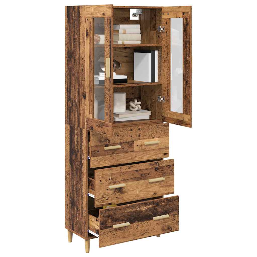 Highboard Altholz 69,5 x 34 x 180 cm Engineered Wood und Glas