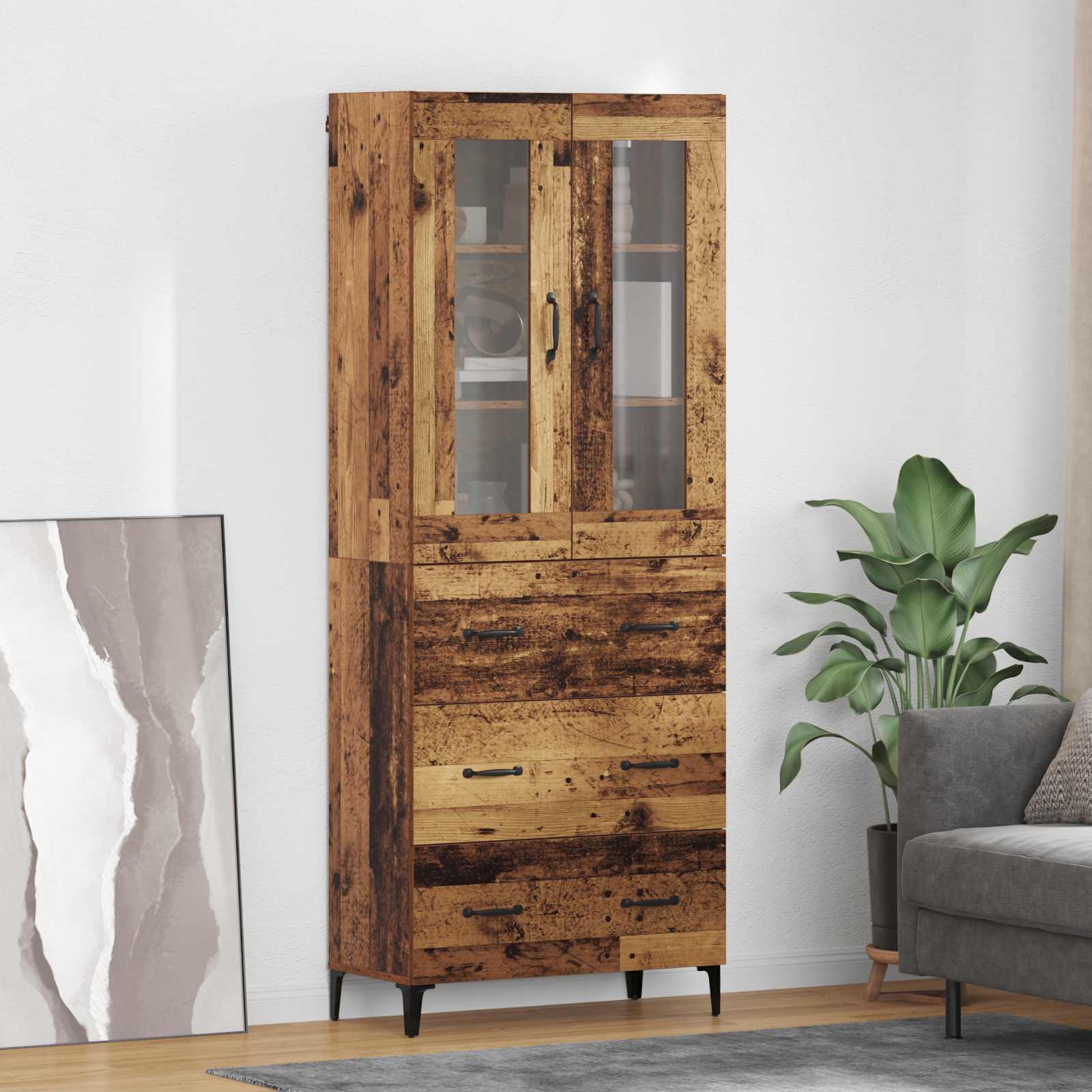 Highboard Wandmontiert Altholz 69,5 x 34 x 180 cm Holzwerkstoff