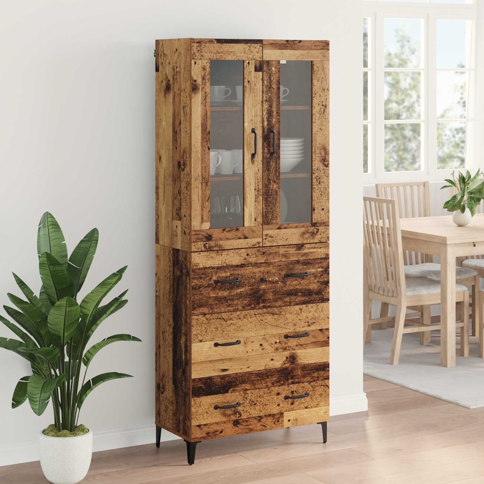 Highboard Wandmontiert Altholz 69,5 x 34 x 180 cm Holzwerkstoff