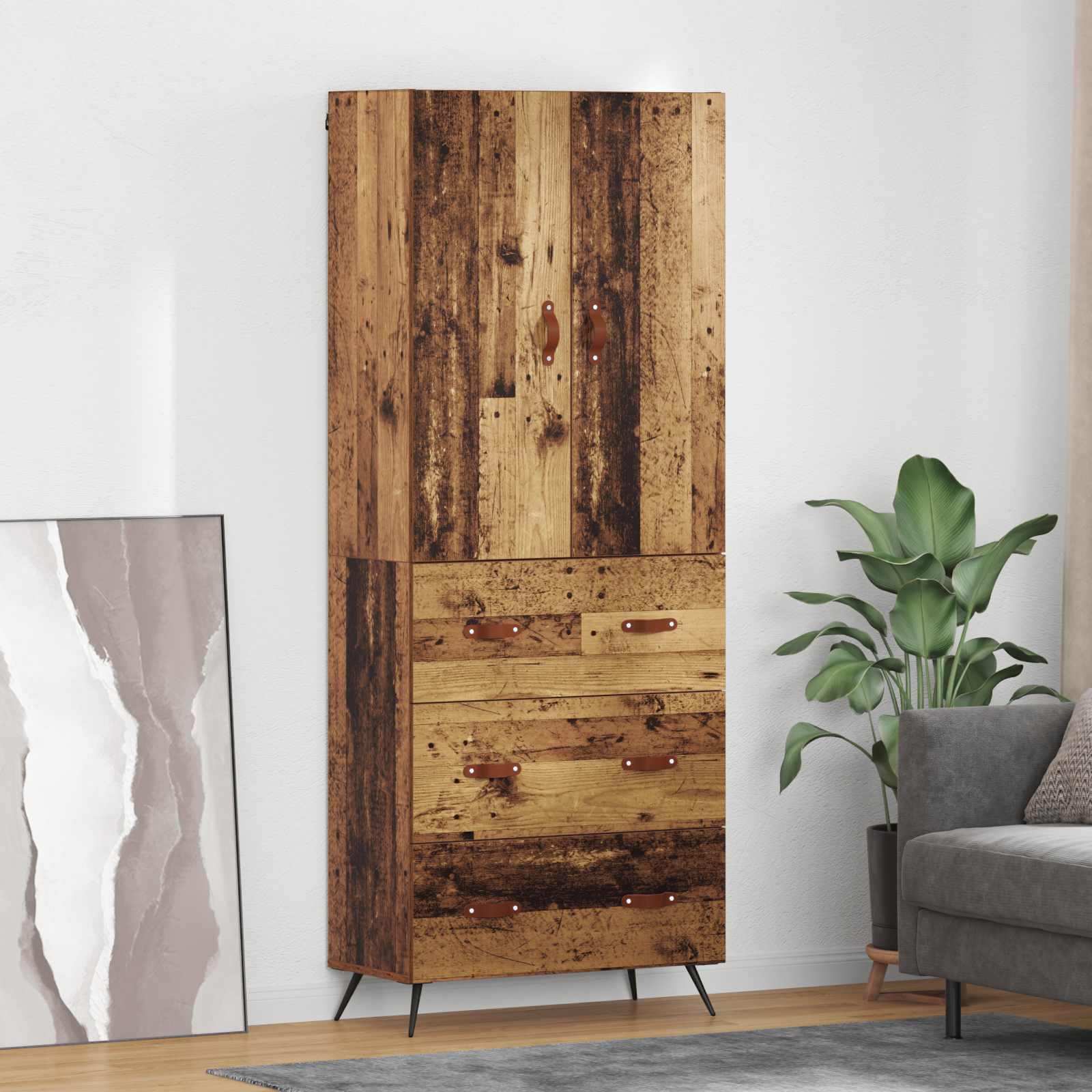 Highboard Wandmontiert Altholz 69,5 x 34 x 180 cm Holzwerkstoff