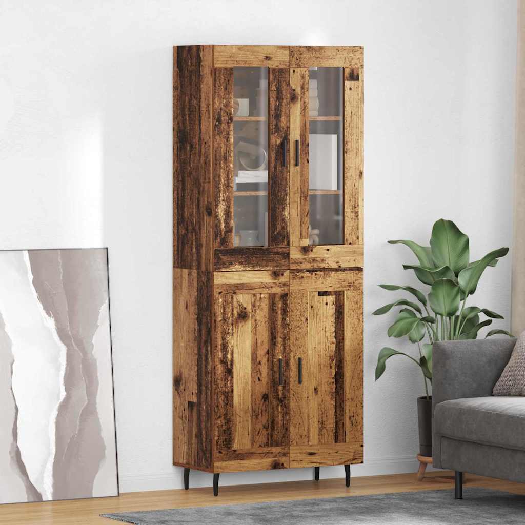 Highboard 2 pcs Altholz Engineered Wood und Glas
