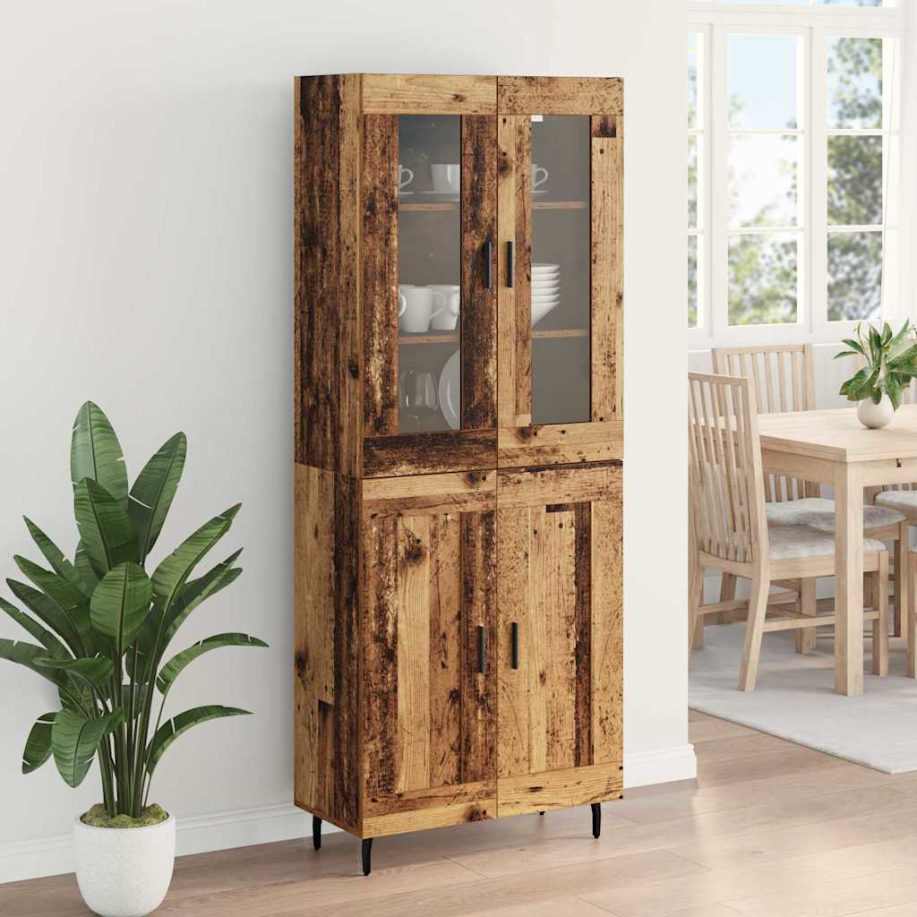 Highboard 2 pcs Altholz Engineered Wood und Glas