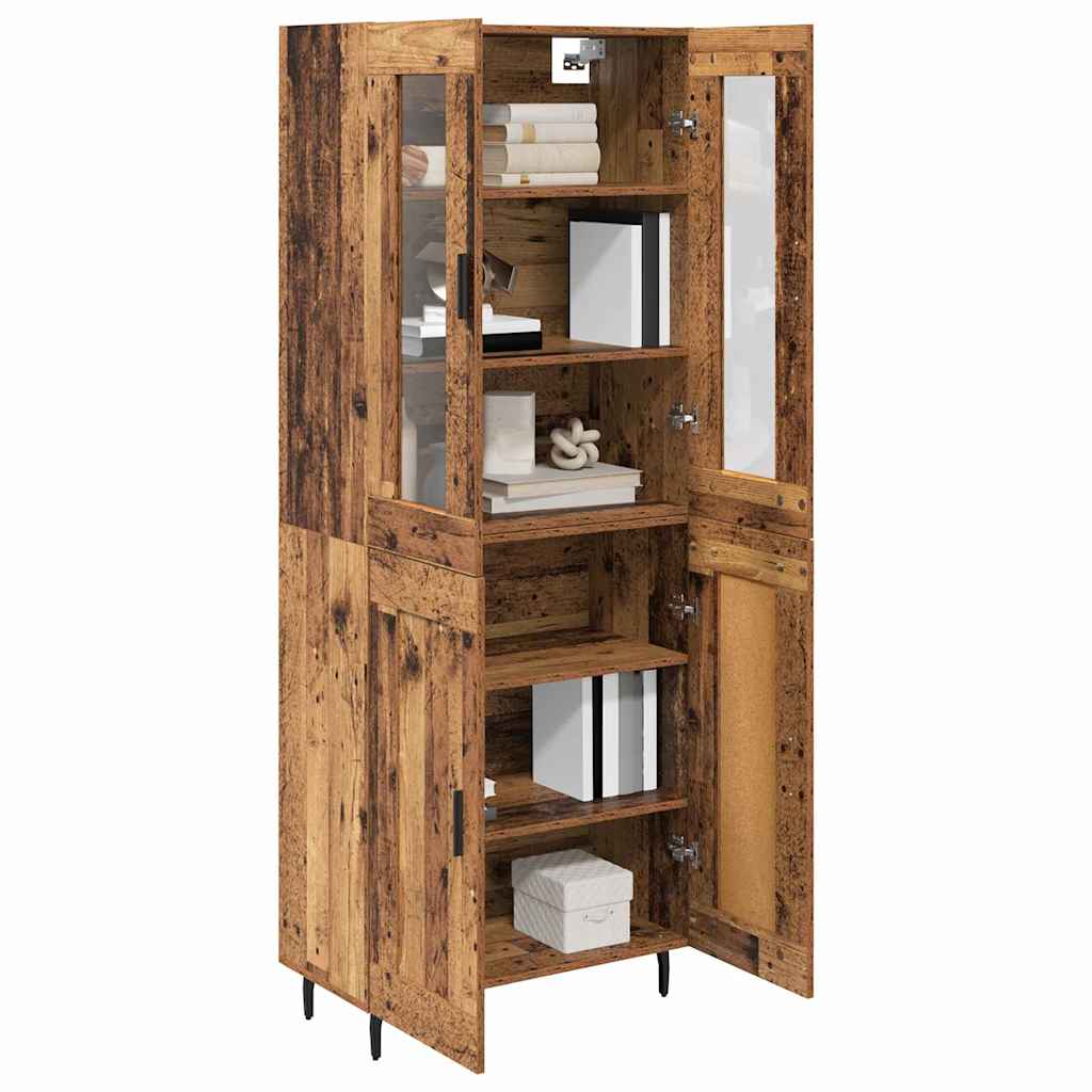 Highboard 2 pcs Altholz Engineered Wood und Glas