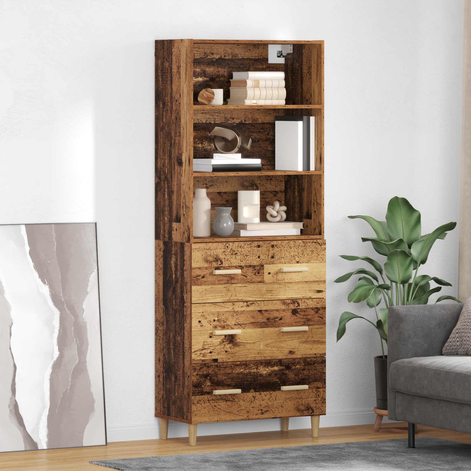 Highboard Altholz 69,5 x 32,5 x 180 cm Holzwerkstoff