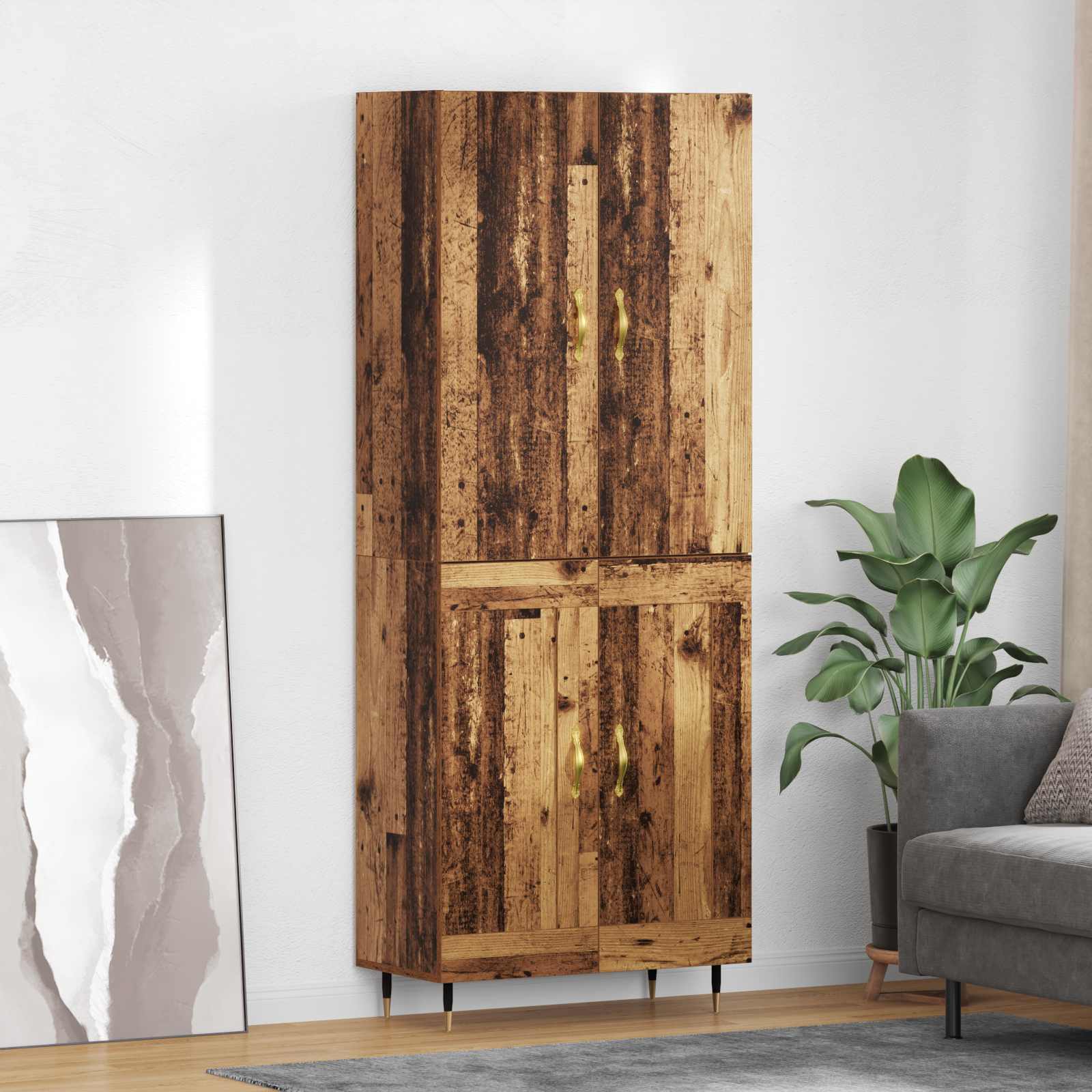 Highboard Wandmontiert Altholz 69,5 x 34 x 180 cm Holzwerkstoff
