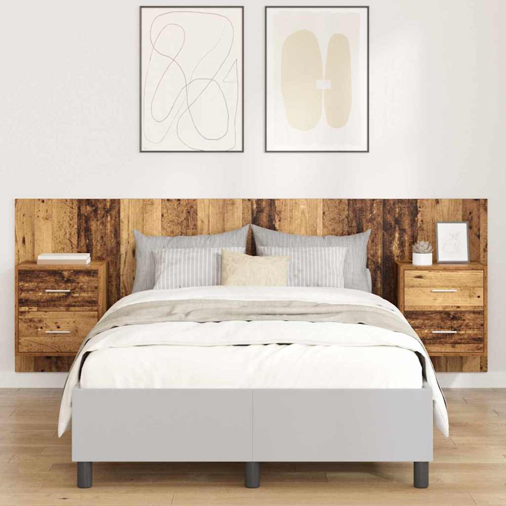 Kopfteil mit Schrank mit Schubladen 3 pcs Altholz Holzwerkstoff
