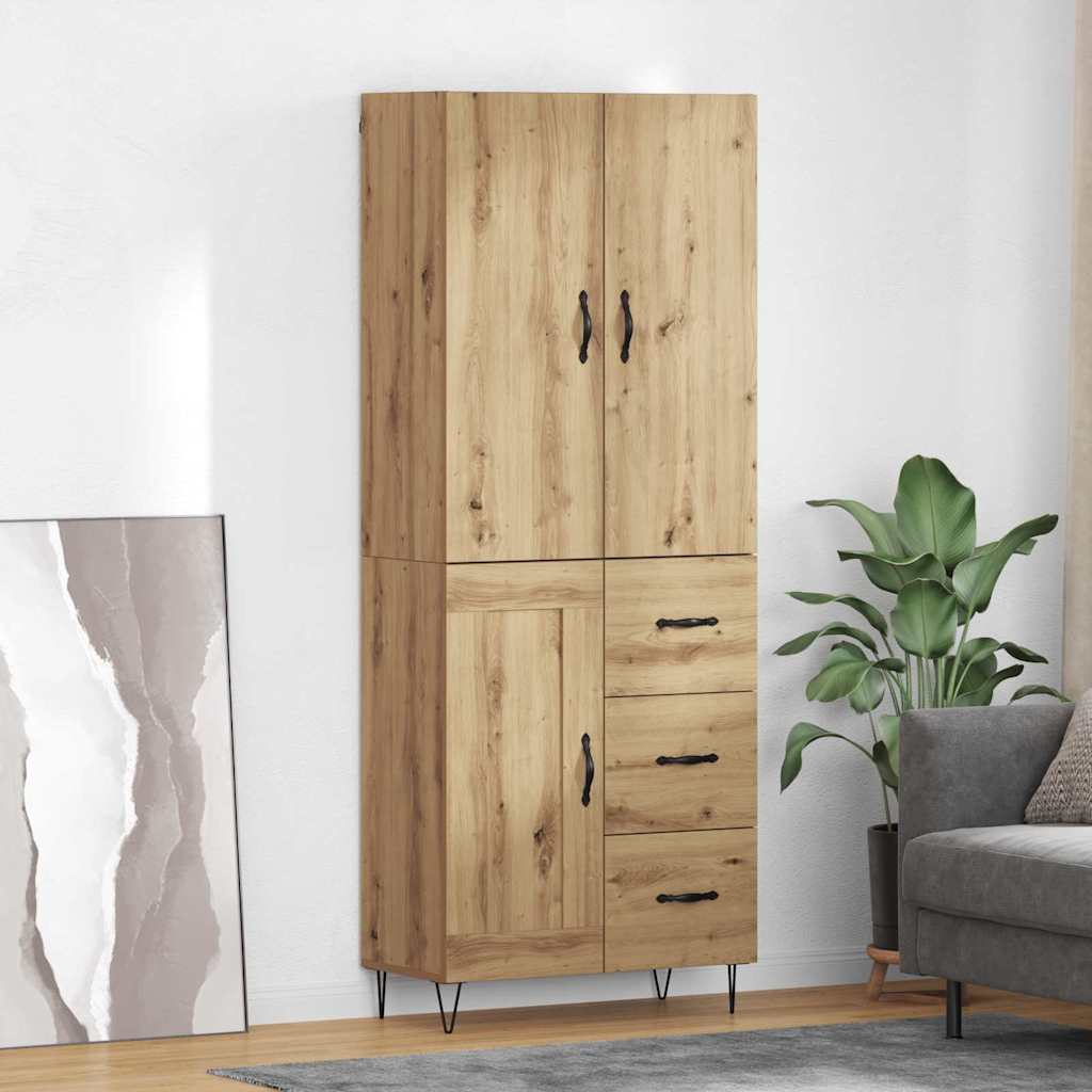 Highboard 2 pcs Artisan-Eiche Ingenieurholz und Glas