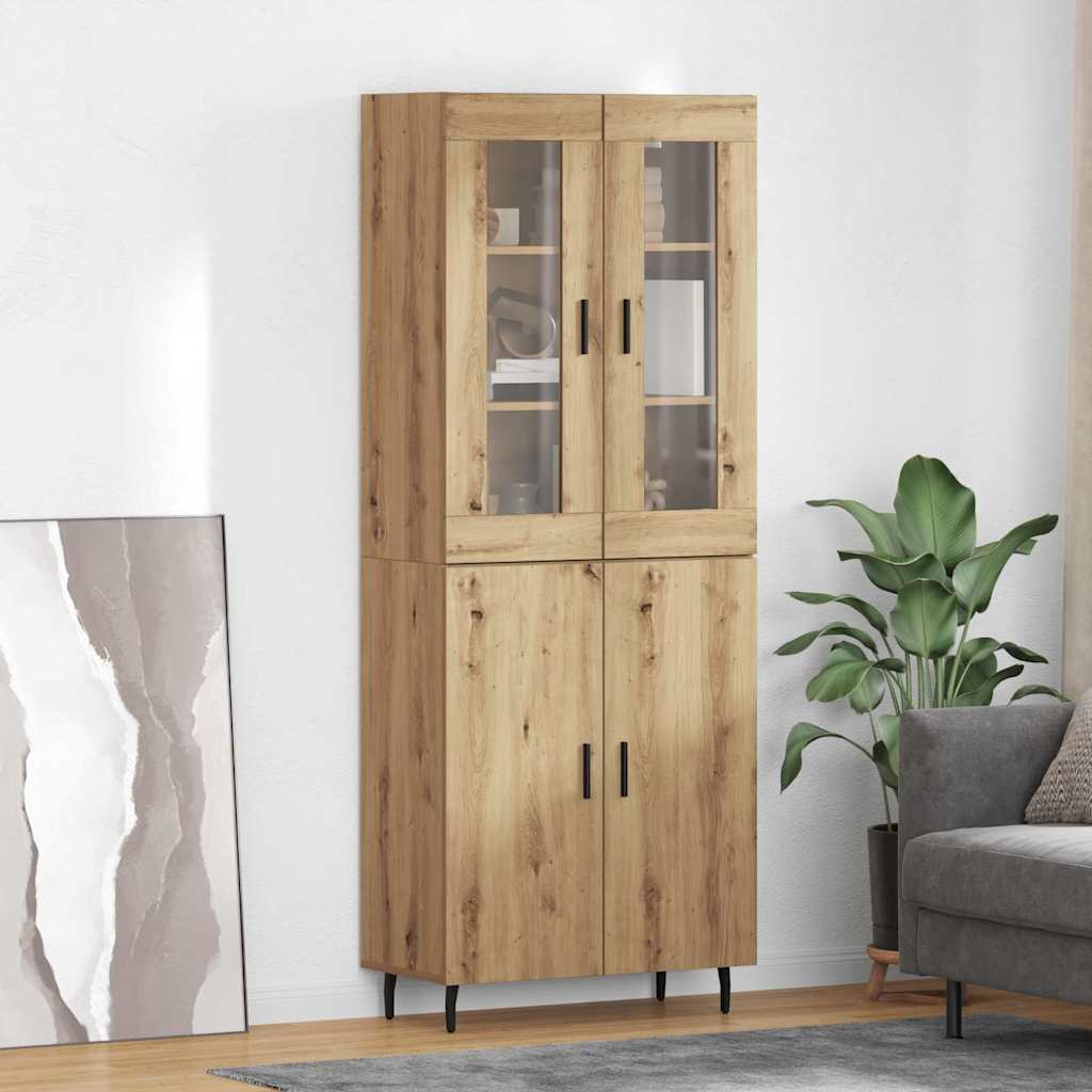 Highboard 2 pcs Artisan-Eiche Engineered Wood und Glas
