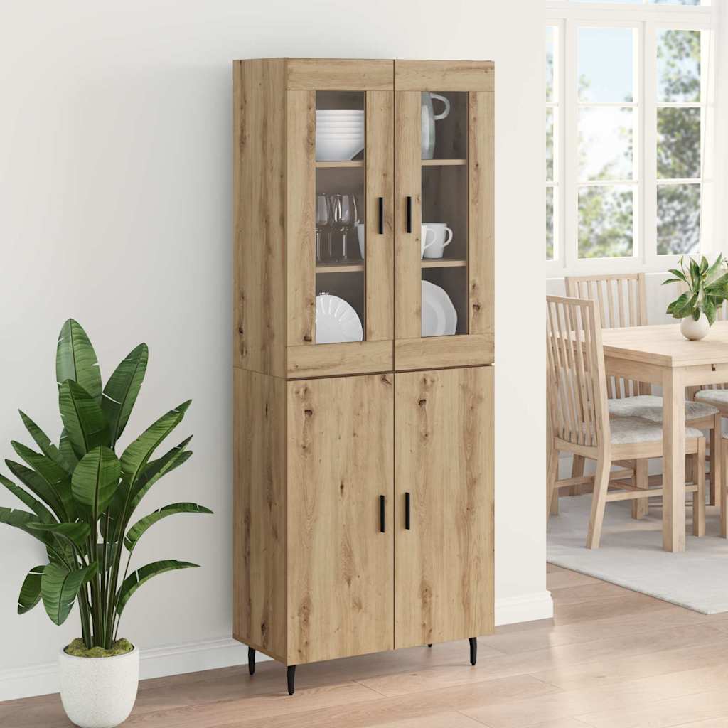 Highboard 2 pcs Artisan-Eiche Engineered Wood und Glas