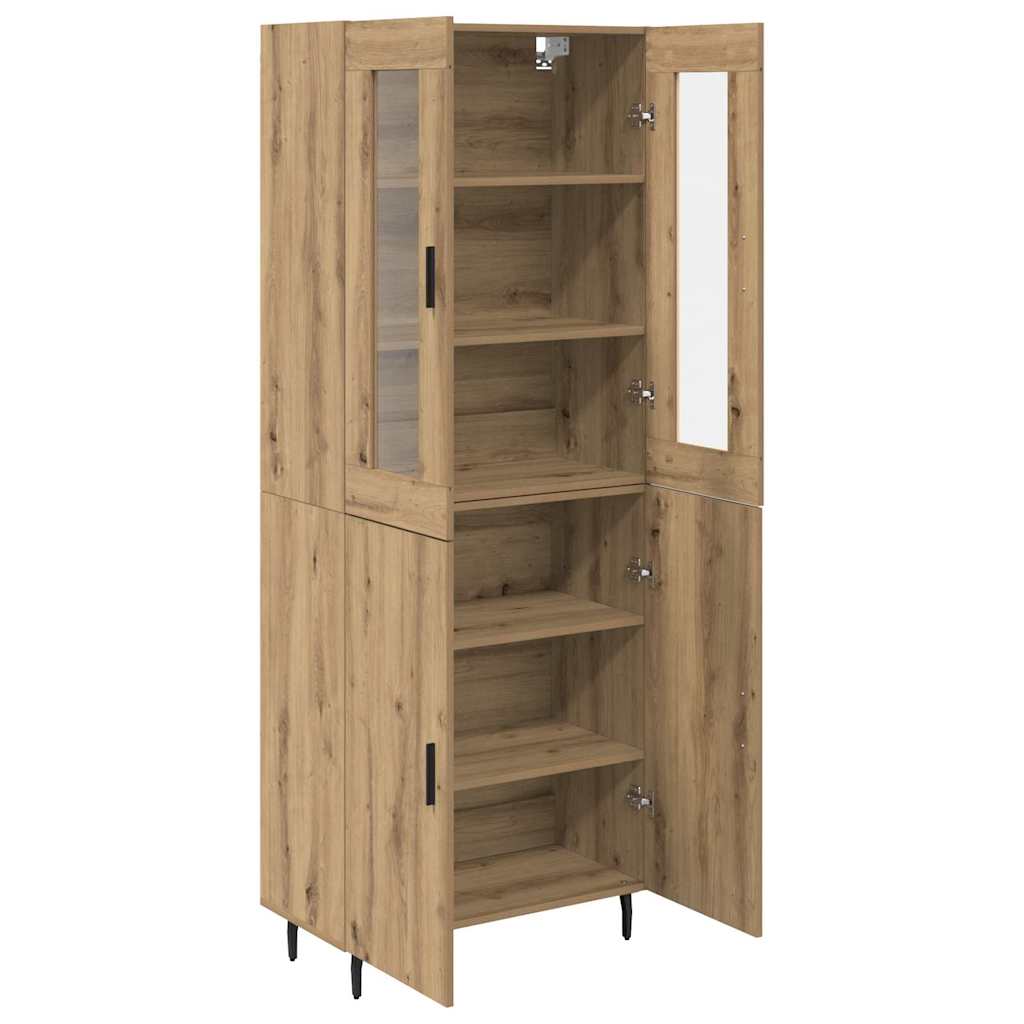 Highboard 2 pcs Artisan-Eiche Engineered Wood und Glas