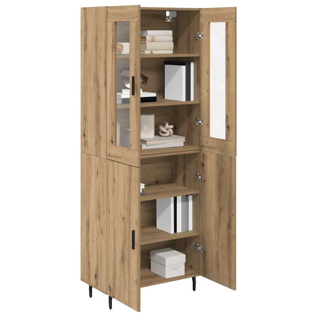 Highboard 2 pcs Artisan-Eiche Engineered Wood und Glas