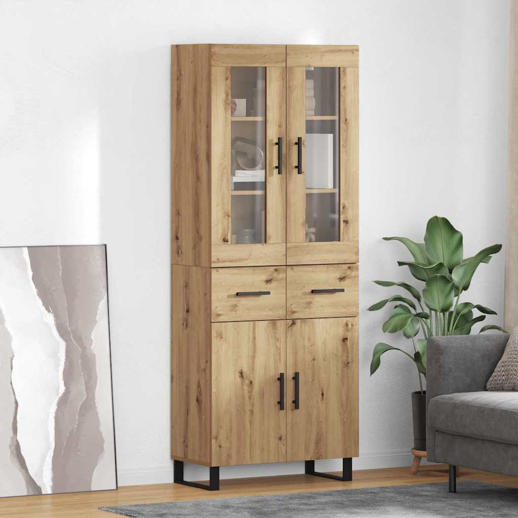 Highboard 2 pcs Artisan-Eiche Engineered Wood und Glas